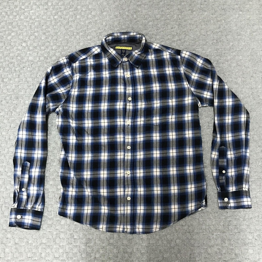 Prince & Fox Shirt Mens Small Blue Plaid Long Sleeve Button Up Cotton Casual Day